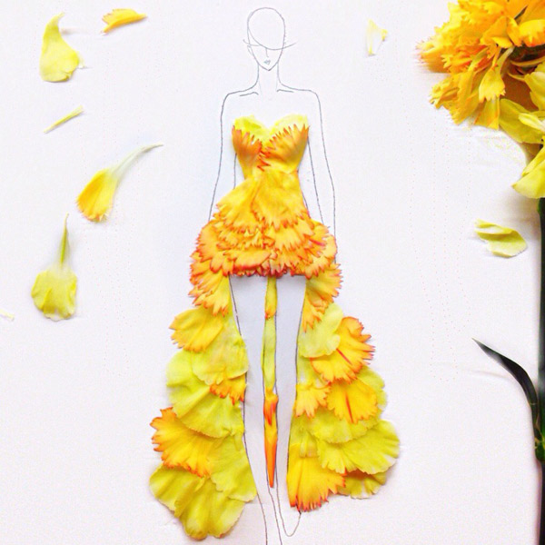 мода,иллюстрация, Модный иллюстратор превращает лепестки цветов в великолепные платья 